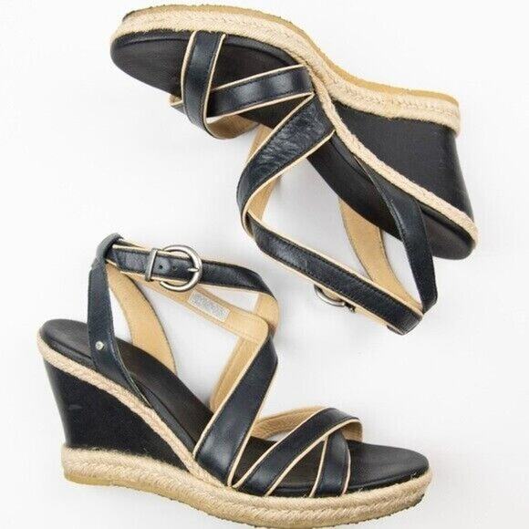 UGG Isabella Wedges Women's Size 8M Strappy Ankle Strap Leather Sandals - Picture 2 of 16